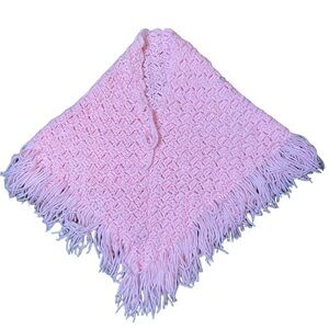 Child Youth Pink Crocheted Sweater Poncho